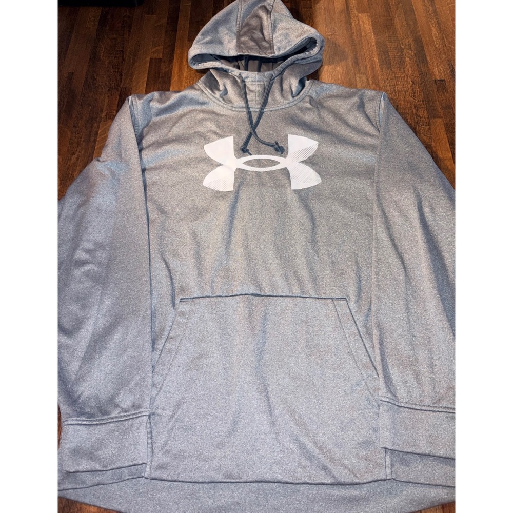Under Armour Mens XL ColdGear Big Logo Hoodie Gray Loose Fit Sweatshirt